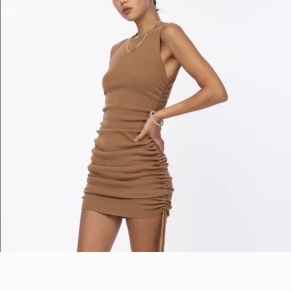 Lioness Military Minds camel ruched dress - Picture 2 of 6